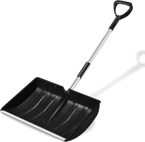 Pala de nieve grande para calzada: pala de nieve de 52 pulgadas para quitar la nieve, pala de aluminio de plástico portátil ligera para jardín, coche, camping (negro)
