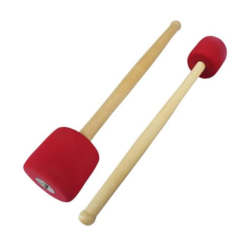 Baqueta para bombo con mango de madera y cabeza acolchada de goma, color rojo