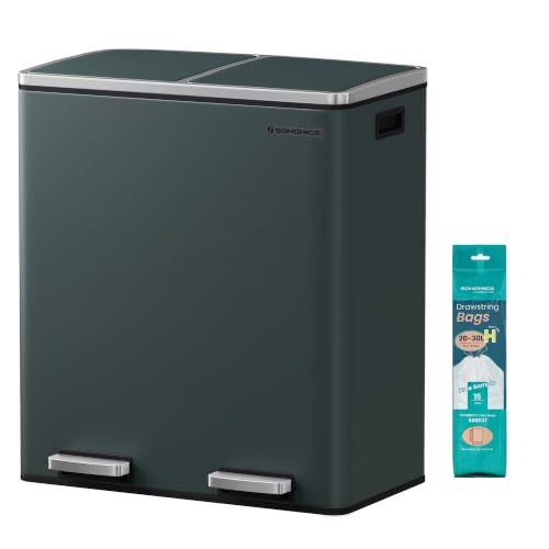 Image of SONGMICS Trash Can, 2 x 8 Gallon (2 x 30 L), Greenish-Gray