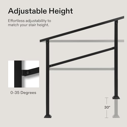 Image of VIVOSUN 2-Pack Outdoor Handrail, 5 Step Stair Handrail, 69 inch x 36 inch Fits 1 to 5 Steps, Wrought Mattle Iron Handrail for Concrete Steps, Porch Steps, One-Step Assembly, 2 Packs, Black