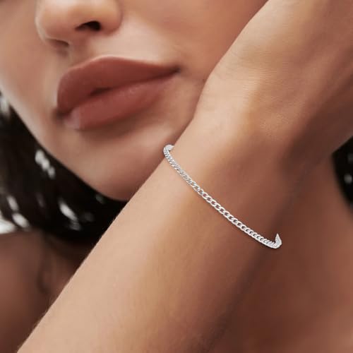 Diamond2Deal 14k White Gold 3.35mm Semi-Solid Curb Chain Bracelet 7"2