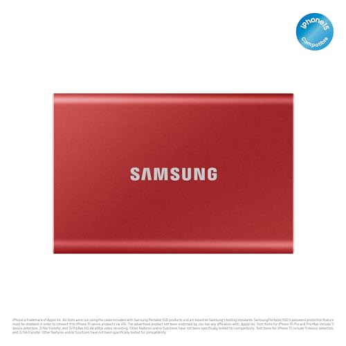 Image of Samsung T7 1TB Up to 1,050MB /s USB 3.2 Gen 2 (10Gbps, Type-C) External Solid State Drive (Portable SSD) Red (MU-PC1T0R)