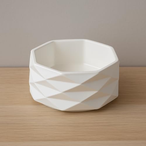 Image of White Geometric Indoor Planter - Small Pot with Faceted Diamond Pattern - Made in Mix Media - More Than 50% Earth Friendly (remaining Cement)