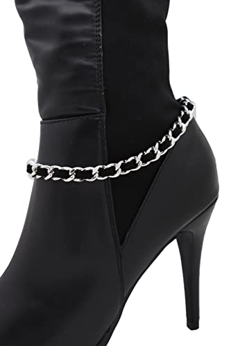 Women Western Fashion Jewelry Boot Chain Bracelet Silver Metal Shoe Anklet Charm Black Strap Band #TOP7