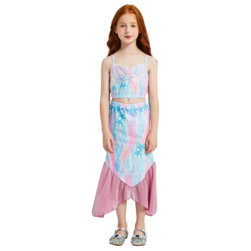 Girls Swimsuit 3 Piece Bathing Suits Flounce Ruffle Tankini Set Beach Swimwear with Cover Ups Skirt for 3-12Years3