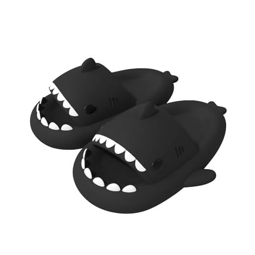 soofylia Chinelos de tubarão para adultos, mulheres, homens, tubarões – Sandálias de praia unissex com desenho animado antiderrapante para banho de spa, Tubarão preto, 9-10 Women/7.5-8.5 Men