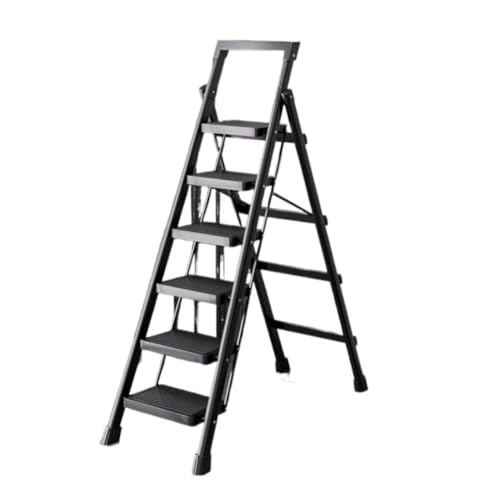 Telescoping Step Ladder with Handrails - Carbon Steel Folding Design for Safe and Stable Home Use