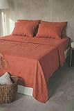 Ger3as Leinen Bettlaken ohne Gummi – 100% Stonewashed Leinen Flachlaken – Atmungsaktiv – Ohne Kissenbezüge – (Rotbraun, 150 x 250 cm)