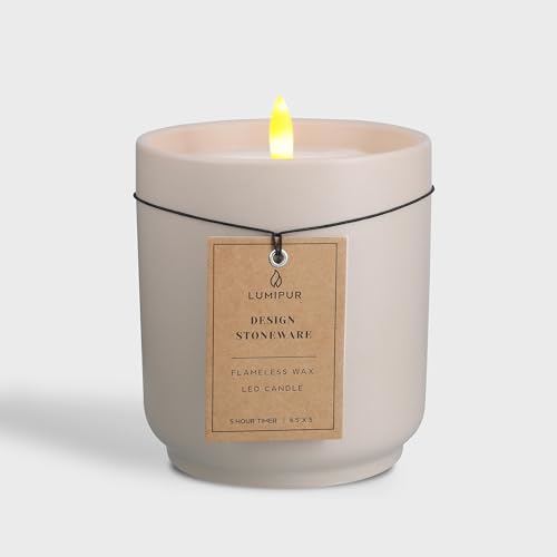 Image of LumiPur Stoneware Design Collection Flickering Flameless LED Wax Candle (4.5 inch x 5 inch, Sand)