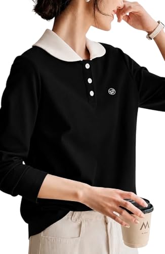 Image of Women's Polo T-Shirt | Long Sleeve Casual T-Shirt | Soft Comfortable Korean Style Trendy Top for Women