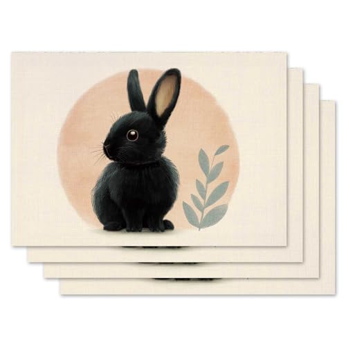Jauageon Black Bunny Rabbit Placemat Set of 4 Spring Summer Placemats Seasonal Eucalyptus Table Mats for Indoor Outdoor Home Kitchen Dining Decor Party Farmhouse Burlap Table Mats 12x18 Inch