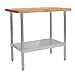 John Boos Maple Wood Top Work Table, 36”x24”x36” – 1.5” Thick Tabletop, 68-lb Kitchen Station with Wooden Edge-Grain Table & Steel Base, & Adjustable Shelf