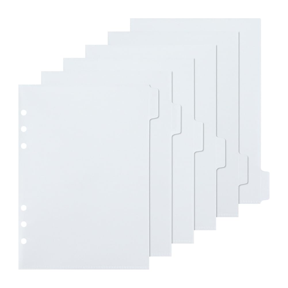 Hugede Clear 6 Pcs A5 Notebook Binder Dividers 6 Ring Planner Dividers Plastic Index Dividers Insertable Tab Dividers Transparent Notebook Dividers Loose Leaf Dividers With Tabs For Journal
