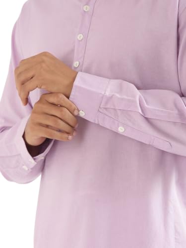 Image of SAADAA Men's Long Kurta - Linen Cotton Blend, Airy Fabric, Regular Fit, Mandarin Collar, Solid Color - Casual, Festive & Ethnic Wear