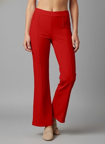 Image of Mehrang Cotton Blend Bootcut Parallel Trouser Pants for Women Regular Fit, Bellbottom Straight Pants for Womens