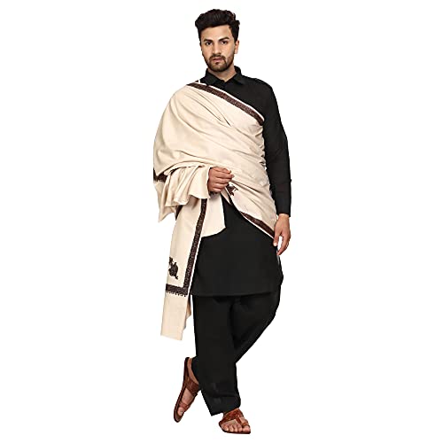 Image of SWI WITH LABEL Men's Embroidered Fine Acrylic Shawl | Men's Shawl Inspired by intricate traditional Kashmiri embroidery work | Felicitation Shawl to honor chief guests