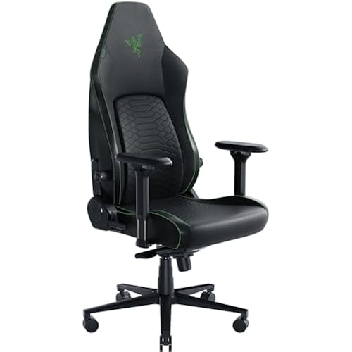 Razer Iskur V2 Gaming Chair: Adaptive Lumbar Support - Adjustable Lumbar Curve - High Density Foam Cushions - Reactive Seat Tilt &152-degree Recline - 4D Armrests - Synthetic Leather - Black/Green