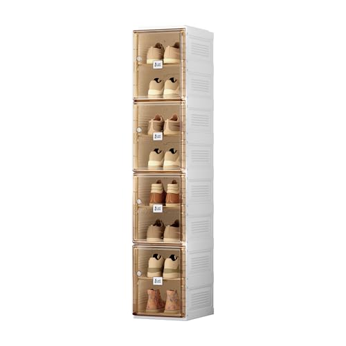Image of ANTBOX Shoe Organizer Storage Box, Portable Folding Shoe Rack for Closet with Magnetic Clear Door,Large Sneaker Cabinet Bins Sturdy Easy Assembly 8 Layers-8 Grids