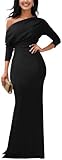 Black Long Sleeve Evening Gown for Women Off The Shoulder Formal Dresses Elegant Mermaid Dresses Long Evening Dress with Zipper, Medium