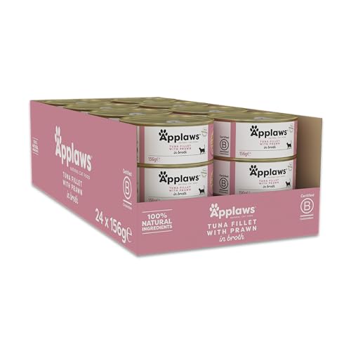 Applaws 100% Natural Wet Cat Food, Tuna Fillet With Prawn, 156G (Pack Of 24)