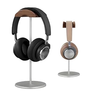 Headphone Stand Headset Holder with Wood and Aluminum Desktop Headphone Stand Headset Stand for Desk with Solid Heavy Base Wood Headphones Stand for All Headphone Sizes (Silver)