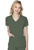 Med Couture Women's Scrub Top, Raglan Sleeves for Modern Fit, 6 Pockets 2-Way Stretch, Durable & Breathable Fabric MC7425, S, Olive