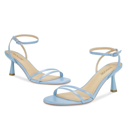 Image of ISNOM Womens Sandals with Round Toe Ankle Strap | Strappy Heels, Low Heels, Daily, Commute, Comfortable, Spring & Summer, Party, Womens Shoes, Arch Support