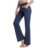 Womens Pants Dressy Casual, with Pockets Straight High Waist Slim Comfy Yoga Golf Trouser 2025 Loose Pants Casual Dress (S, Navy)
