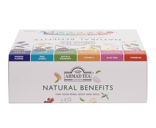 Ahmad Tea Gifts | Natural Benefit Selection Pack | Green teas, Fruit & Herbal Infusions | Perfect tea gift | 60 Sachets | 6 Flavorurs