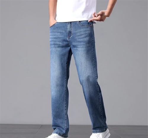 Men's High-Stretch Cotton Jeans, Loose Straight Pants, Summer Zipper Placket Casual Pants2