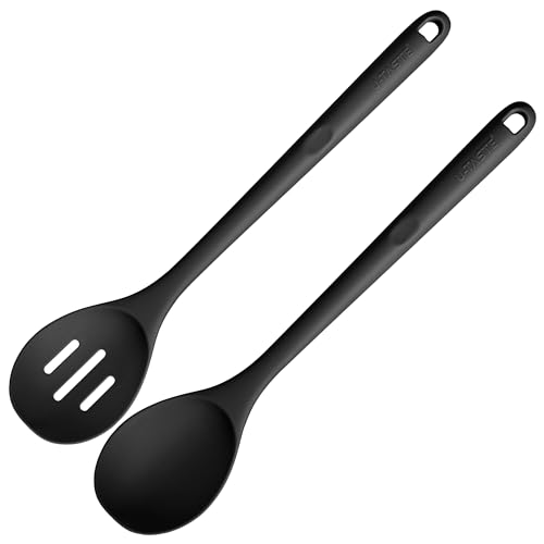 Image of U-Taste Silicone Spoons Set of 2, 13.3 inch Long Large Mixing Spoon, Black