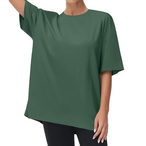 THE GYM PEOPLE Women's Casual Oversized T-Shirts Summer Crewneck Short Sleeve Workout Basic Tee Tops Medium Soft Green