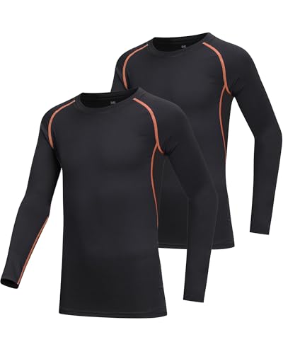 AYESZEQ 2 Pack Youth Boys & Girls Long Sleeve Compression Shirts Sports Base Layer for Kids Cold Gear Orange Line XL