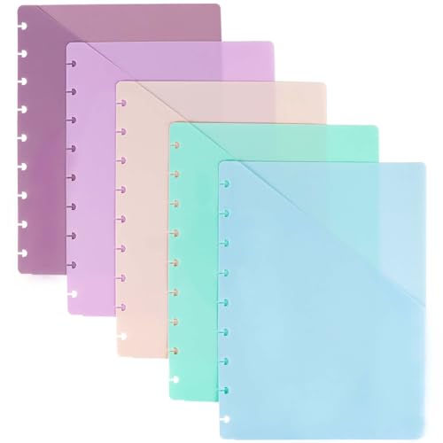 Discbound Dividers with Pockets 7x9.25 Classic Size Discbound Notebook Divider 9 Disc Bound Planner Inserts Pocket 5pcs Plastic Index Dividers for Planner Folder Office