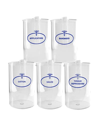 BV Medical Clear Sundry Jars, Labeled, Unbranded, Set of 5 each