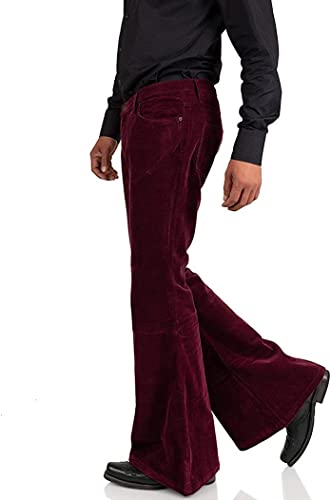 Image of Men's Corduroy Relaxed Vintage 60s 70s Bell Bottom Pants Stretch Fit Classic Comfort Flared Flares Retro Disco Pants