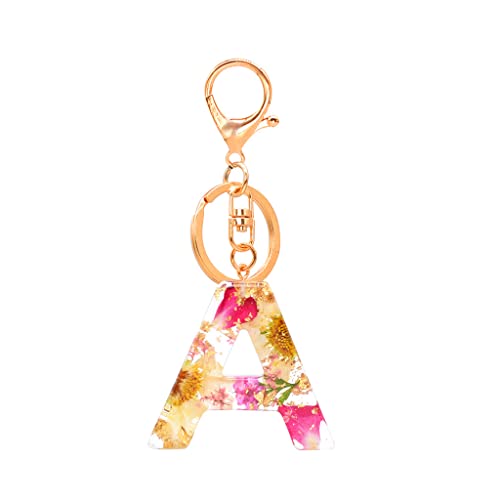 Porte-clés en résine en forme de fleur sèche transparente de A à Z pour femme, accessoire de sac, a, taille unique Cover