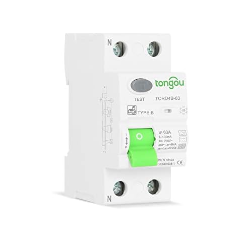 Electric Vehicle EV Charging Pile Residual Current breaker DC RCCB RCD 2P 63A 30mA Type B 6KA TONGOU Din Rail Earth Leakage(63A) Cover