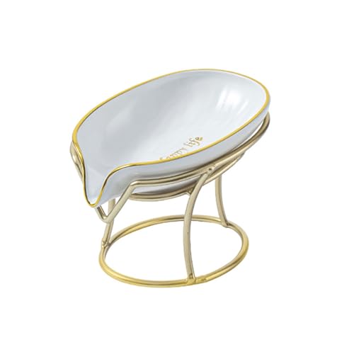 UYGTHI Jabonera de cerámica en forma de hoja con drenaje, bandeja para jabón para ducha, baño, fregadero de cocina y bañera, fácil de limpiar y diseño respetuoso con el medio ambiente, color blanco