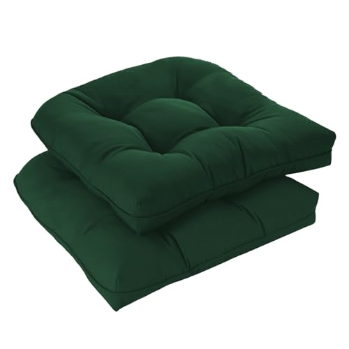 downluxe Outdoor Chair Cushions Set of 2 for Patio Furniture, Waterproof Tufted Overstuffed Patio Furniture Cushions, Thick Outdoor Seat Cushion, 19" X 19" X 5", Forest Green