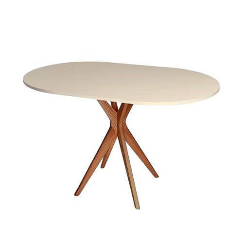 RAGABA Petite table à manger ovale 100 x 75 cm, cadre en X, table à manger pour 4 personnes, bois massif, moderne, peu encombrante - Beige