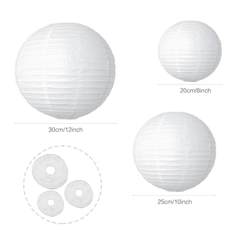 Image of Paper Lanterns Party Decorations White Round Hanging Lanterns Chinese Japanese Paper Lantern Lamp for Bridal Showers Wedding Birthday Home Party Supplies, Set of 6 PCS