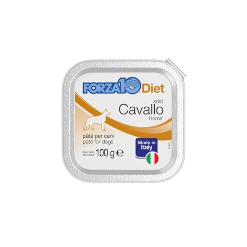 Forza 10 Umido Cane MONO gusto CAVALLO, alimento completo monoproteico per cani adulti di tutte le taglie e razze, alta digeribilità | 12 scatolette da 100 grammi l’una.