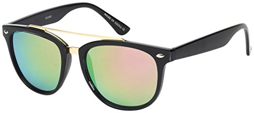 Classic Horned Rim Double Bridge Frames W/Color Mirror Lens 541040P-REV