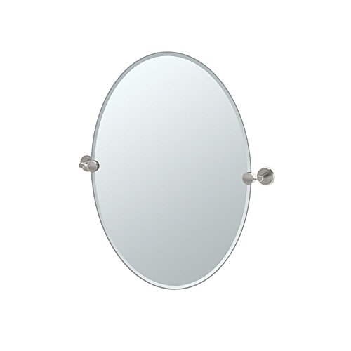 Image of Gatco 4299 Latitude II Frameless Oval Bathroom Vanity Mirror, Wall Mounted, 26.5-Inch H x 21-Inch W, Satin Nickel