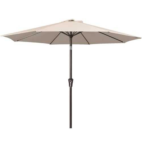 Image of JEAREY 9FT Outdoor Patio Umbrella Market Umbrella with Push Button Tilt and Crank, Outdoor Table Umbrellas 8 Sturdy Ribs UV Protection Waterproof for Garden, Deck, Backyard, Pool (Cream Beige)
