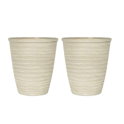 Plastic Plant Pot | Heavy Duty Planter 15L | Indoor Outdoor Flower Pot | Weatherproof Garden Container with Drainage Holes | Decorative for Garden Patio Balcony (Powdered Warm Grey 28cm Pack 2)