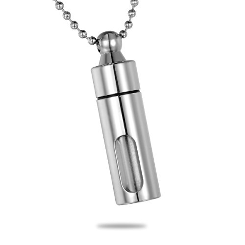 HooAMI Blanc Plaque Collier Pendentif Cylindre - Bouteille En Verre Interieur -Acier Inoxydable -Etanche -Amovible -Unisexe