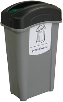 Glasdon Eco Nexus 85 General Waste Collection Bin (Grey, Black Lid, White Sticker) – 85-Litre General Waste with Choice of Lid Options – Slim Plastic Office Bin (Open Top)