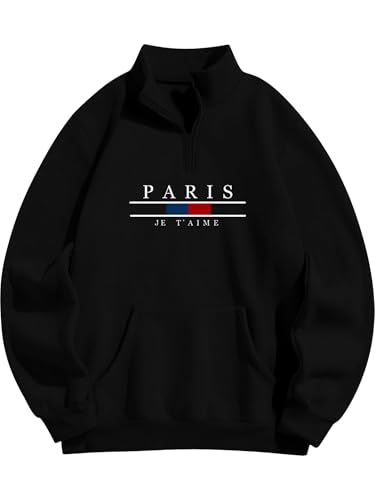 ZAFUL Men's Letters Embroidered Raglan Sleeve Quarter Zip Fleece